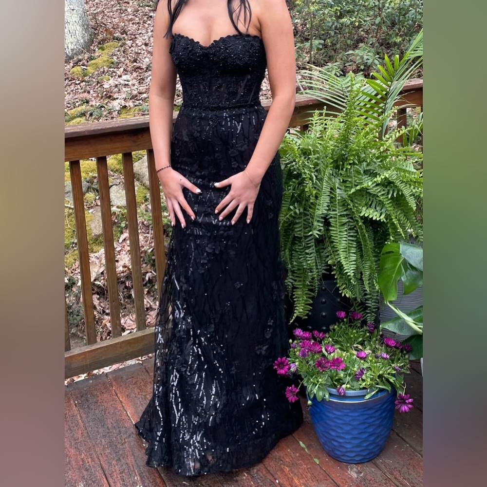 Sherry Hill black strapless dress
